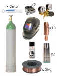 Zestaw akcesoriów MB25 na start do migomatu (butla, drut, reduktor, przyłbica, końcówki)