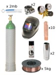 Zestaw akcesoriów MB15 na start do migomatu (butla, drut, reduktor, przyłbica, końcówki)